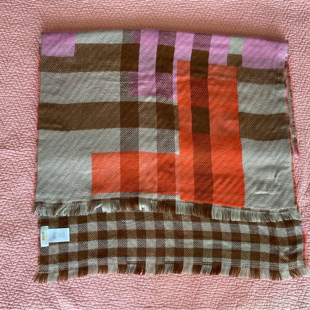 Anthropologie Checked Scarf in Pink, Orange & Brown - Picture 5 of 9